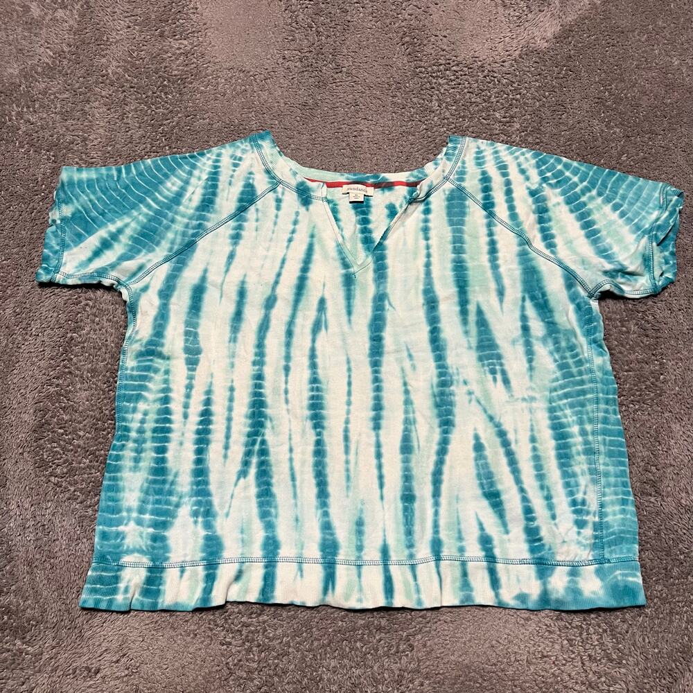 Sundance Shirt Top Womens XL Turquosie Tie Dye Short Sleeve Sweatshirt Fabric